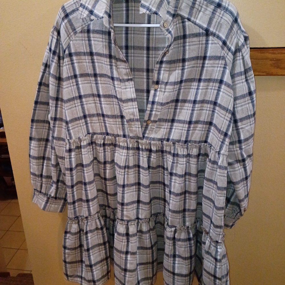 Peach Love California Blue Plaid Dress
